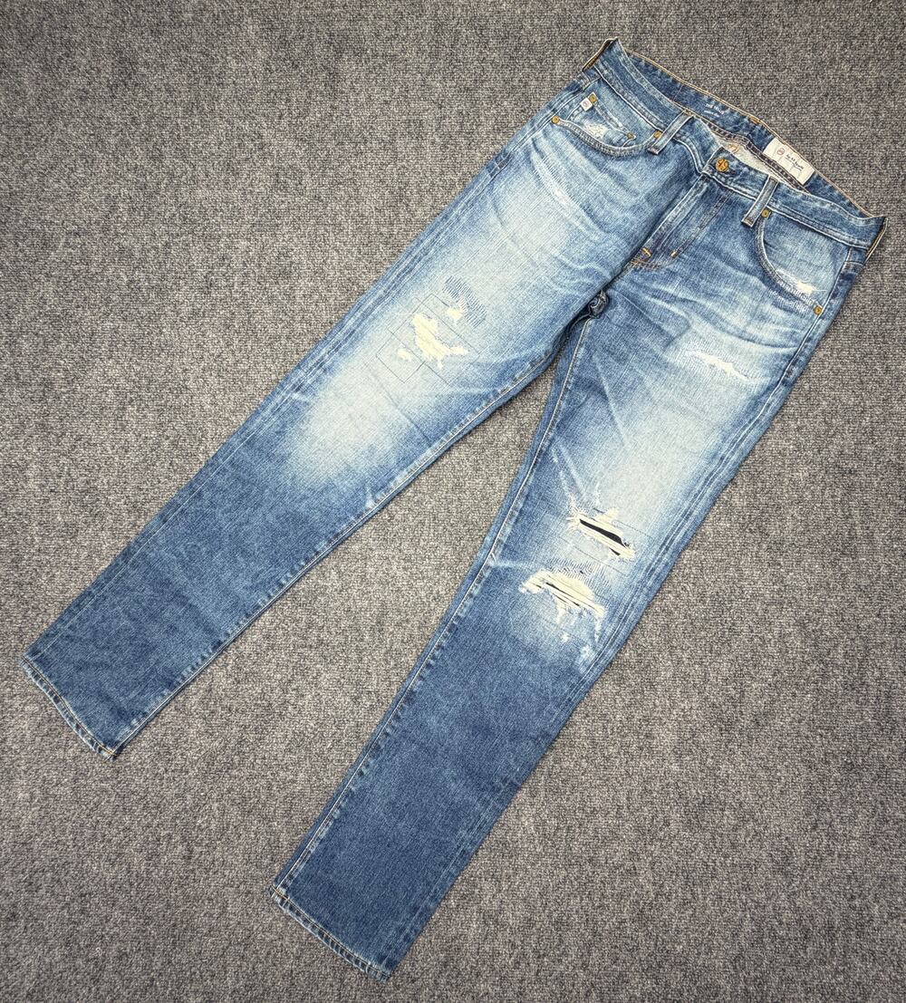 AG Adriano Goldschmied Tellis Jeans Mens 32 NWT USA Made Distressed Slim Blue